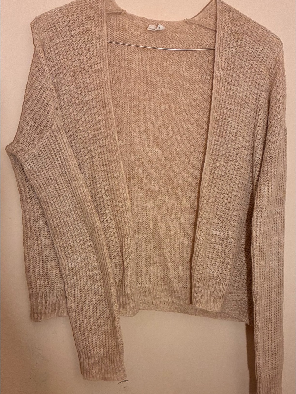 Light Beige Open-Front Knit Women's Sweater Cardigan